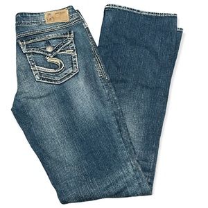 Silver Women’s Jeans Suki Surplus Med Denim button back pockets EUC